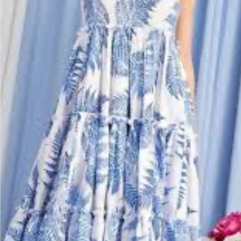 Eesome Blue and White Fern Maxi Skirt strapless dress - Picture 6 of 6